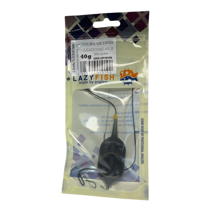 Montură pescuit crap Method in-line 40g cu 2 cârlige Nr.8 cu SPIN – Lazy Fish