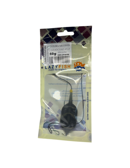 Montură pescuit crap Method in-line 40g cu 2 cârlige Nr.8 cu SPIN – Lazy Fish