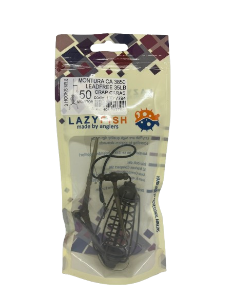 Montura cu momitor caras, crap 50g, 3 hooks Nr.8 / Leadfree 35LB - CA3850