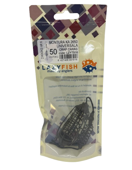 Montură pescuit universală crap/caras momitor ×2 50g cu 2 cârlige Nr.6 – Lazy Fish KA2650