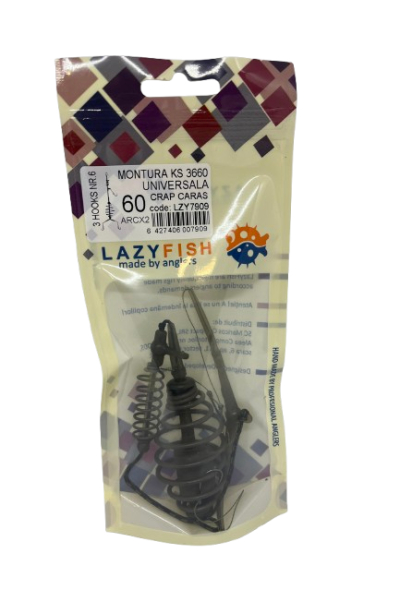 Montura pescuit universala crap/caras cu arc × 2 60g si 3 carlige Nr.6 – Lazy Fish KS3660 2