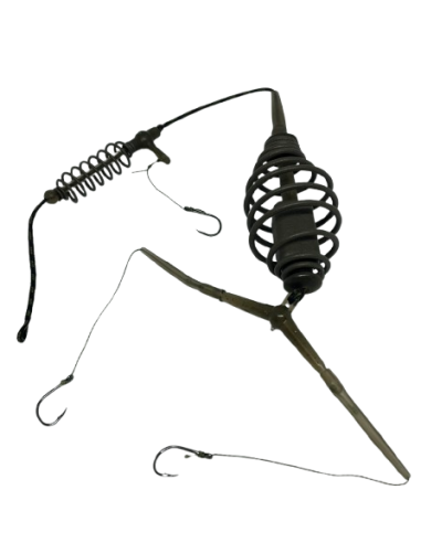 Montură pescuit universală crap/caras cu arc × 2 60g și 3 cârlige Nr.6 – Lazy Fish KS3660