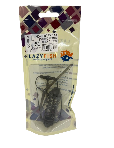 Montură pescuit crap/caras cu momitor 50g cu 3 cârlige Nr.8 – Lazy Fish AV3850