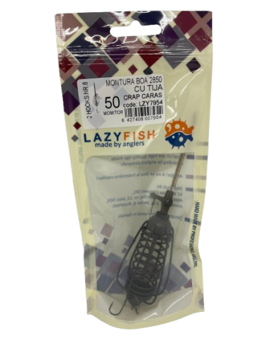 Montură pescuit crap/caras cu momitor și tijă 50g cu 2 cârlige Nr.8 – Lazy Fish BOA2850