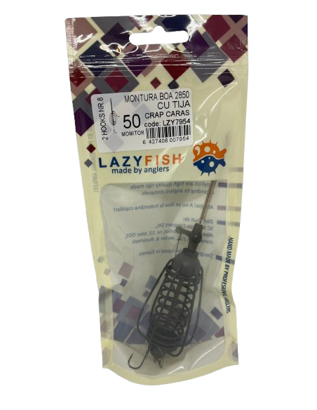 Montură pescuit crap/caras cu momitor și tijă 50g cu 2 cârlige Nr.8 – Lazy Fish BOA2850